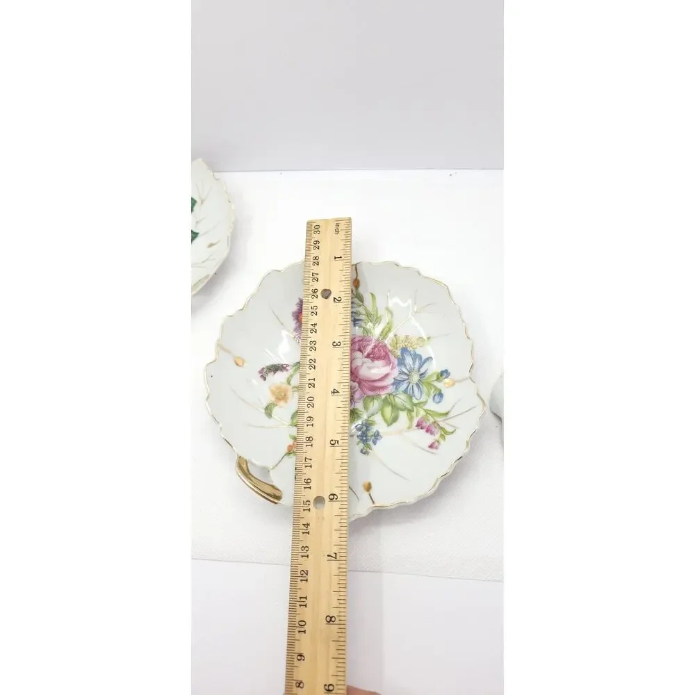Vintage NASCO Japan Leaf Shaped Trinket Dishes Floral Gold Trim Set of 4